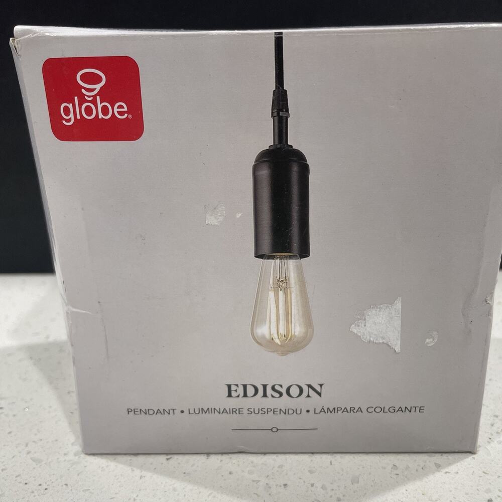 Globe Electric 64906 Vintage 1 Light Hanging 65” Pendant - Black -Open Box